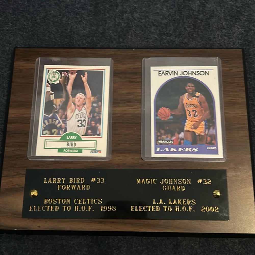 RARE DOUBLE CARD PLAQUE Magic Johnson and Larry Bird Basketball Hall of Fame